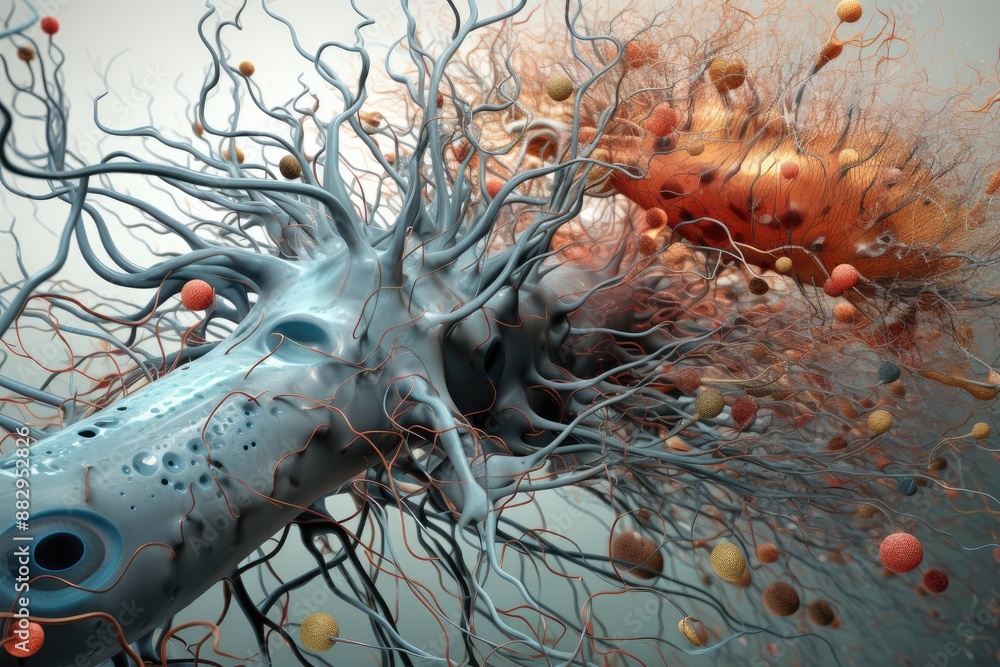 Poster complex neural network glowing synapses a journey through the human brain exploring its complex netw