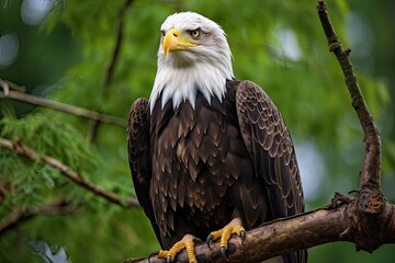 A majestic powerful bald eagle Majestic bald eagle perched on a tree branch