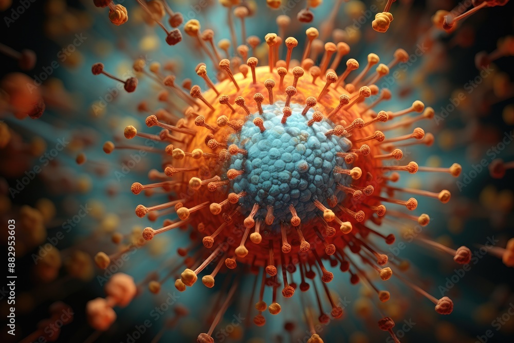 Aufkleber spherical spiky microscopic organism a microscopic view of a virus particle
