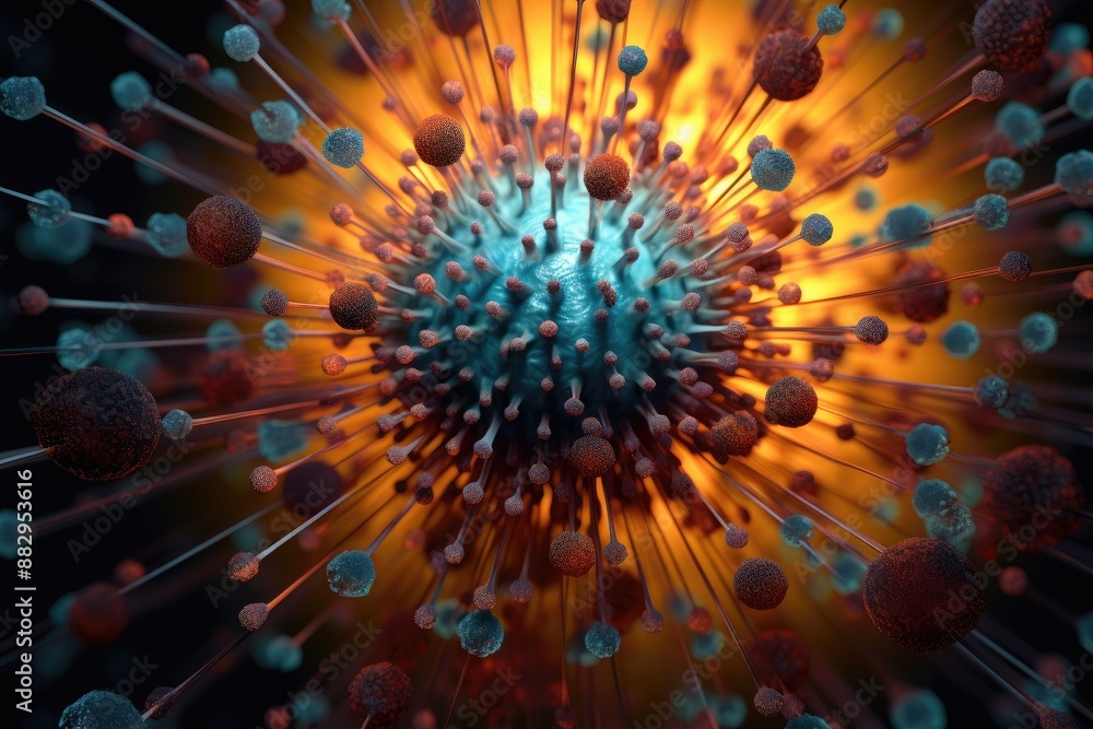 Poster Spherical spiky microscopic organism A microscopic view of a virus particle
