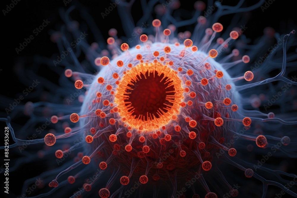 Poster spherical spiky microscopic organism a microscopic view of a virus particle