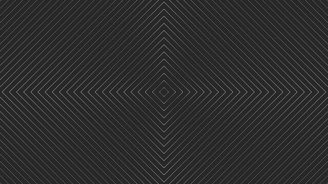 Black 3d squares silver lines background with shadows. Diamond-shaped dark grey texture. Black stripes pattern. Rectanges background with silver lining.