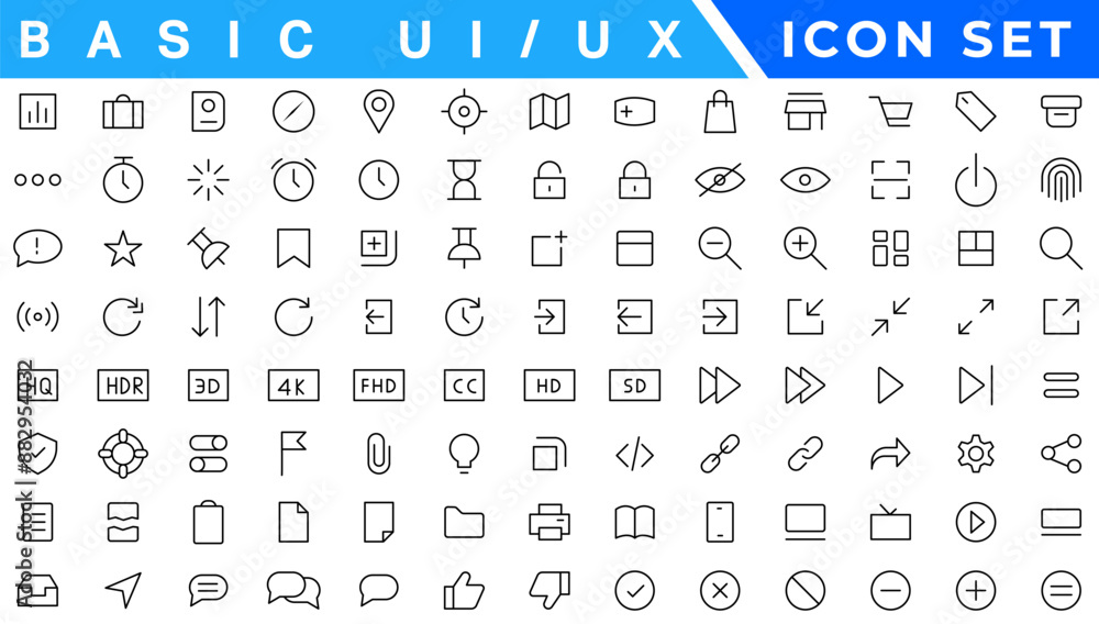 Aufkleber basic ux/ui icons, web & app desogm icon set. ui ux line icon, user interface iconset collection.