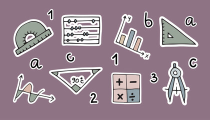 school. education. study. to study. subjects for school. lessons. to study. icons. Doodle. vector. sticker. books. copybook. a pen. pencil. ruler. figures. mathematics. stylus. estimation. letter. 