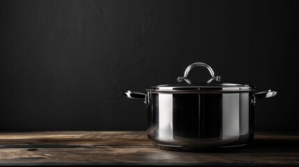 Stainless Steel Pot on Wooden Table