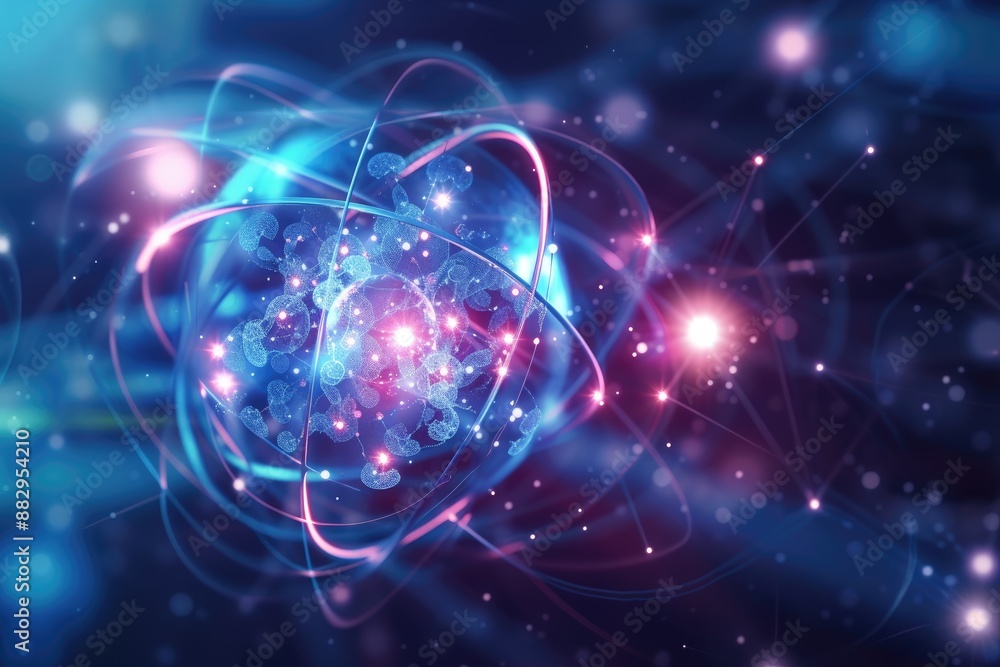 Aufkleber glowing abstract atomic structure an illustration of subatomic particles interacting