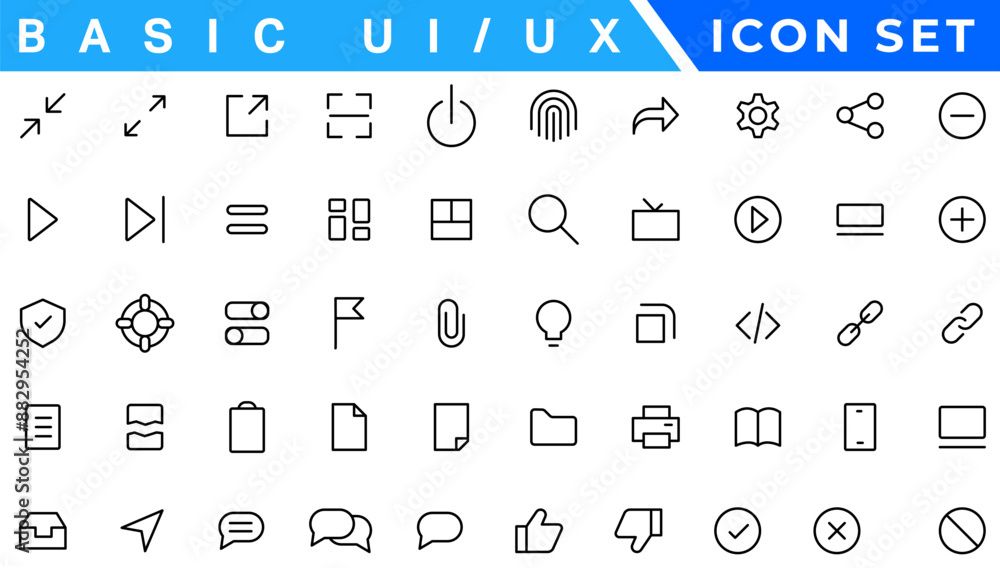 Aufkleber basic ux/ui icons, web & app desogm icon set. ui ux line icon, user interface iconset collection.