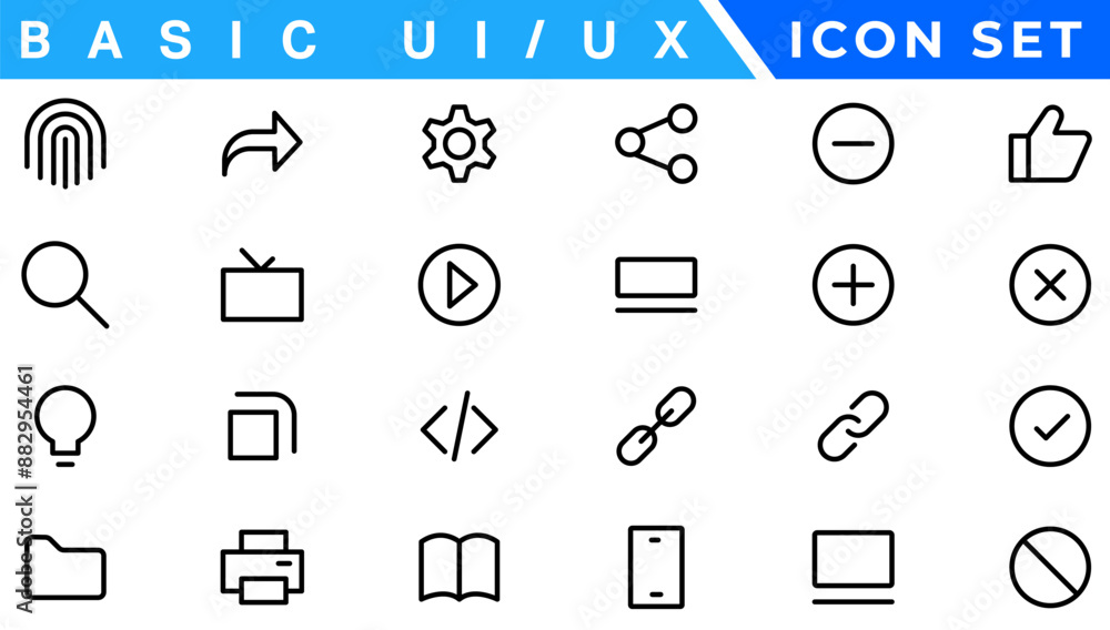 Aufkleber basic ux/ui icons, web & app desogm icon set. ui ux line icon, user interface iconset collection.