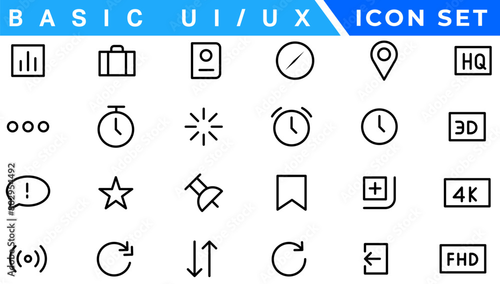 Aufkleber basic ux/ui icons, web & app desogm icon set. ui ux line icon, user interface iconset collection.
