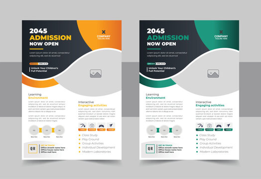 Kids back to school education admission flyer poster layout, school party poster or school dance party flyer