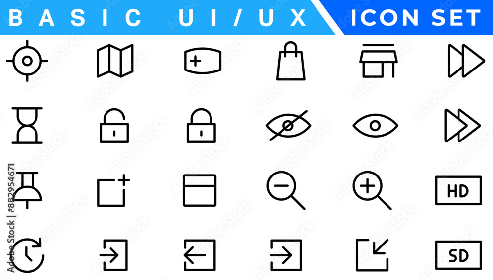 Aufkleber basic ux/ui icons, web & app desogm icon set. ui ux line icon, user interface iconset collection.