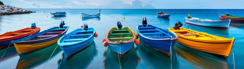 Obraz premium A row of colorful boats are floating in the water
