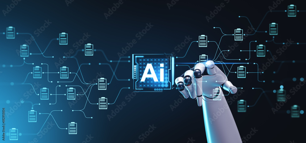 Poster robot finger touch ai chip with document management system hologram