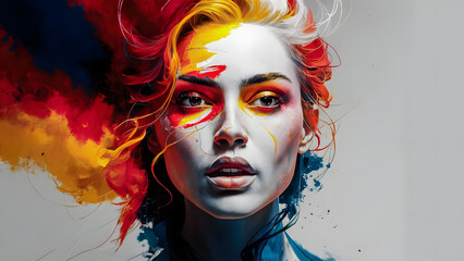 An expressive and captivating abstract artwork that displays two side profiles of faces