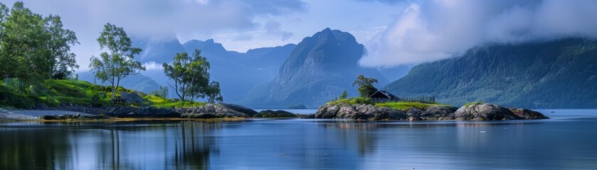 A beautiful lake with mountains in the background