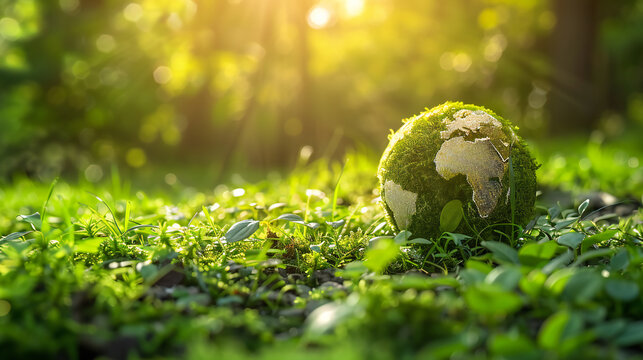 renewable energy light bulb with green energy, Earth Day or environment protection Hands protect forests that grow on the ground and help save the world