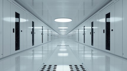 A corporate server room with hightech security measures, biometric access, surveillance cameras, realistic, photorealistic render, high detail, critical infrastructure protection