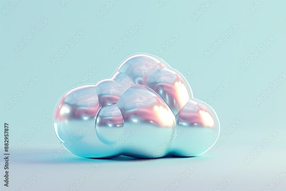 Poster glossy metallic bubble-like cloud playful 3d cloud icon with silver linings