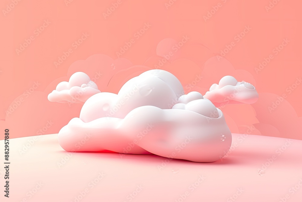 Poster glossy metallic bubble-like cloud playful 3d cloud icon with silver linings