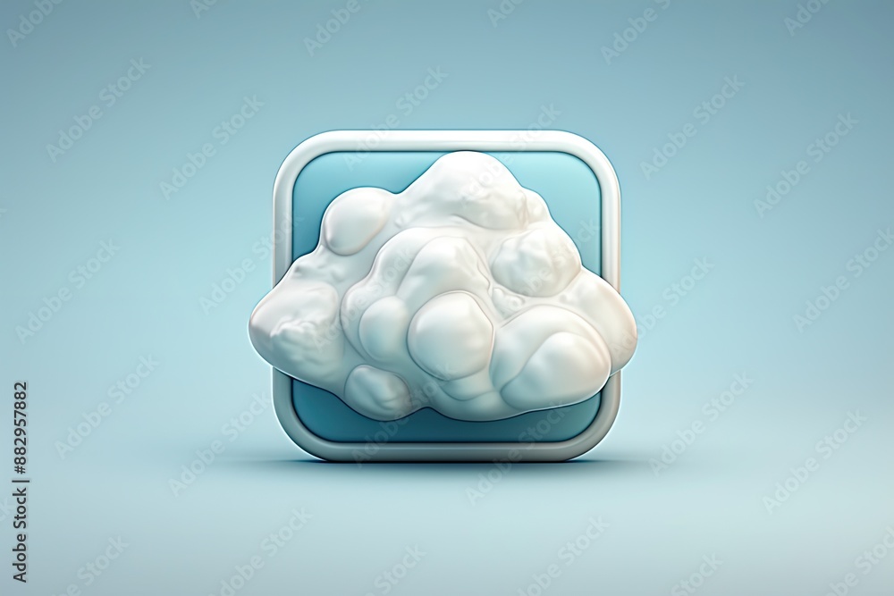 Poster glossy metallic bubble-like cloud playful 3d cloud icon with silver linings