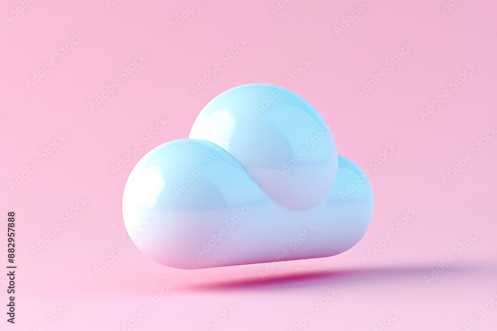 Poster Glossy metallic bubble-like cloud Playful 3D cloud icon with silver linings