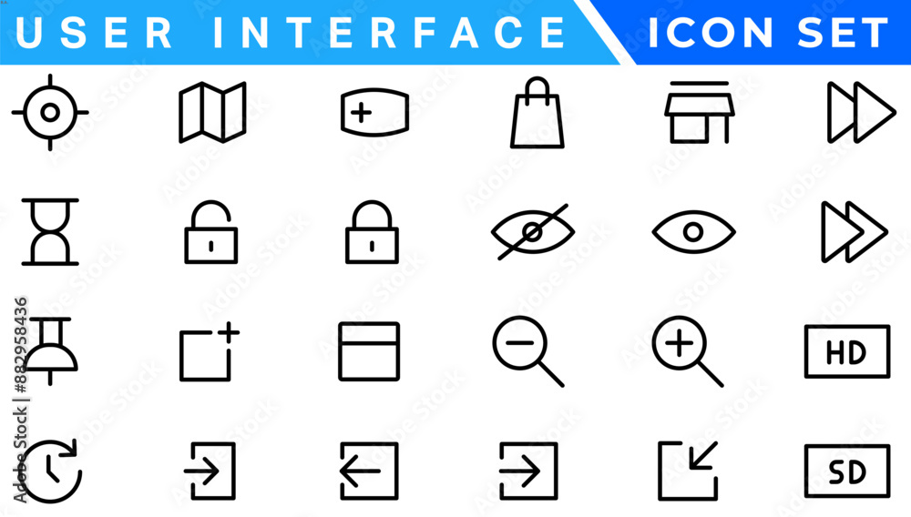 Poster user interface icons. basic web editable stroke icons collection. vector