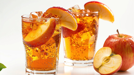 Autumn-inspired apple cider sangria with vibrant fruit slices and aromatic spices, perfect for holiday marketing, on white background