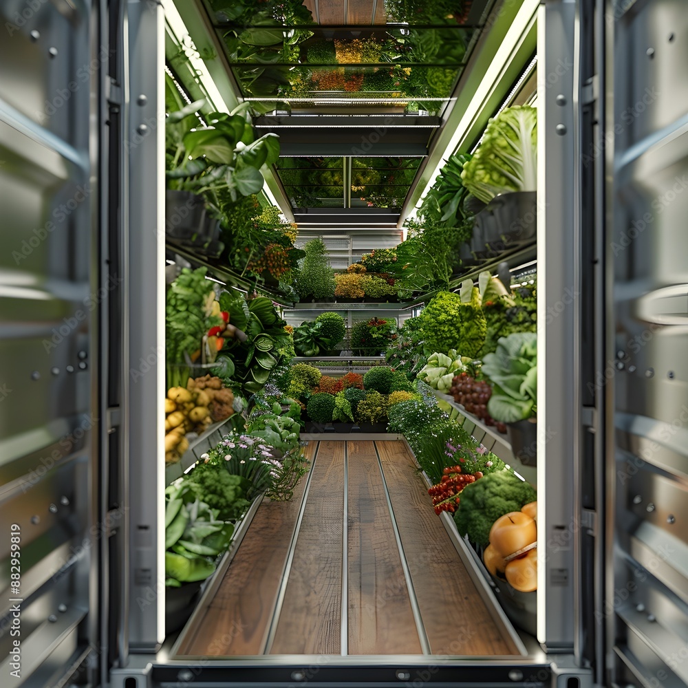 Poster vertical farm in shipping container scalable urban farming solution for the future