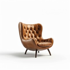 Stylish Leather Armchair Isolated on White. Generative ai