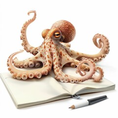 Obraz premium Illustration of Octopus with Drawing Tools. Generative ai