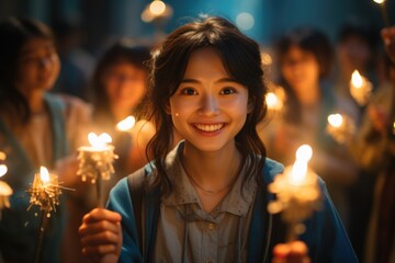 Joyful celebrations: happy people reveling in the festivities of South Korean independence day, with pride and unity, commemorating the nation's history and freedom with enthusiasm and joy