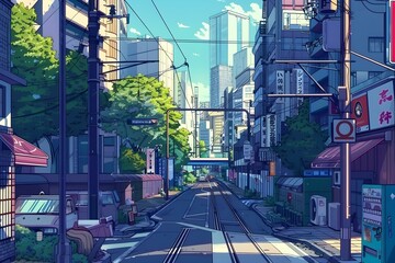 Naklejka premium Anime Urban Cityscape Serenity