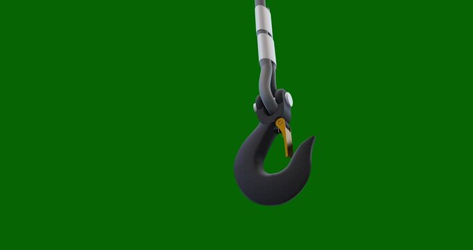 Lifting and rigging set up animation; Crane hook connected to shackle; Lifting hook and sling arrangement on green screen