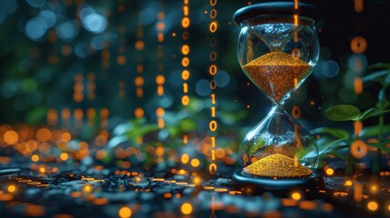 Futuristic Hourglass with Binary Code for Technology and Time Themes