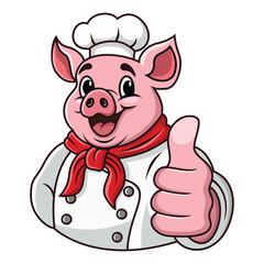 A cartoon illustration of a chef pig giving thumbs-up.