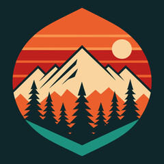 Mountain and forest with retro style for t-shirt design vector illustration