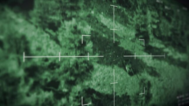 Night Vision Drone Targets Tank During Mission With Rocket. Drone With Night Vision Tracks Mission Target For Rocket Strike. Rocket From Night Vision Drone Destroys Enemy Force. Military Mission