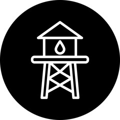 Water tower Vector Line White Circle Black