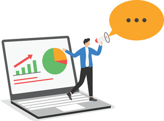 Important announcements, advertisements from company to make organization or important target groups aware. Empty space for text or talking business concept. Business woman using megaphone to speech.
