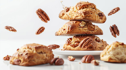 Freshly Baked Maple Pecan Scones Ideal for Autumn Food Concept Advertisement, White Background