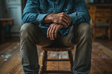 Man Sitting on Wooden Stool