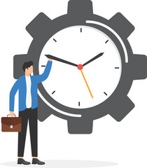 Time management planning concept, Intelligent proper plan, Working on time, Setting time in the organization perfectly, Business team setting clock hands. Vector design illustration.

