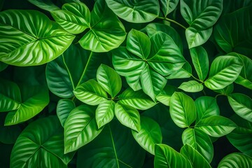 Nature of green leaf in garden at summer. Natural green leaves plants using as spring background cover page environment ecology or greenery wallpaper.