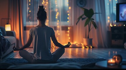Finding Peace at Night: Woman Practicing Yoga in Living Room at 3:40 AM