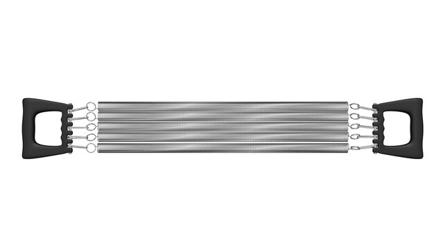 Spring espander or hand gripper with black handles isolated on transparent and white background. Sport concept. 3D render