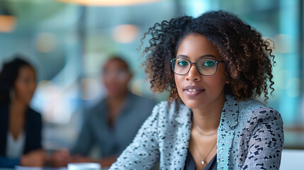 Obraz premium Portrait of young businesswoman sitting in office.