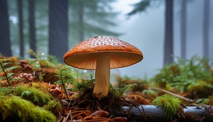 Fototapeta premium macro background of a mushroom in a foggy rain forest