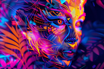 A kaleidoscope of vibrant geometric shapes morphing into a fantastical creature