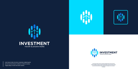 Global finance logo with abstract chart, logo design illustration.