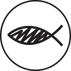 Christian fish icon. Religious symbol. Faith in Jesus Christ. Symbol with cross vector isolated on transparent background. God Christ logo illustration sign. Pattern with simple line modern design.